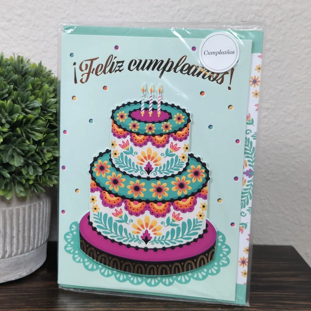 Feliz Cumpleaños! Spanish Birthday Greeting‎ Card Colorful Cake Fiesta